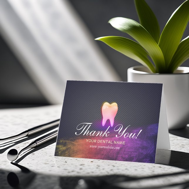 Cartão De Agradecimento Dentista Clínica Dental Rosa Dente Dourada Dente O (Criador carregado)