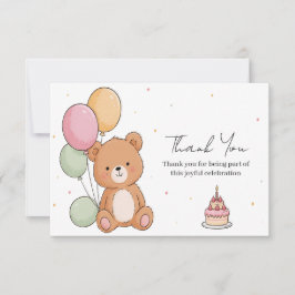 Cartão De Agradecimento Desejos de Aniversário do Urso Doce