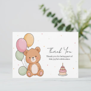 Cartão De Agradecimento Desejos de Aniversário do Urso Doce