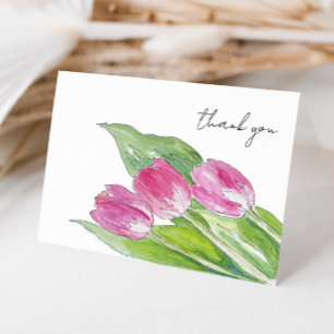 Cartão De Agradecimento Desenho à Mão de Tulipa Rosa da Primavera