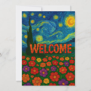 Cartão De Agradecimento Desenho Artístico Floral de Boas-Vindas Noite Estr