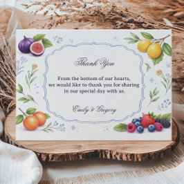 Cartão De Agradecimento Desenho de Apreciação Floral de Frutas Mediterrâne