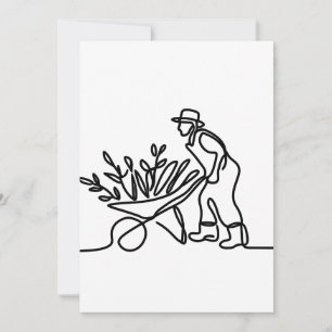 Cartão De Agradecimento desenho de linha de um agricultor ou jardineiro