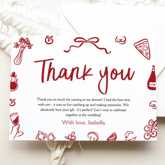 Cartão De Agradecimento Desenho de Mão Vermelho Italiano que é mais Cartõe (Red Italian Hand Drawn That's Amore Thank you Card)