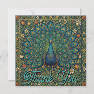 Cartão De Agradecimento Desenho de pavão boêmio vintage elegante