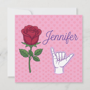 Cartão De Agradecimento Desenho do Nome Jennifer com Rosa Vermelha e Mão S