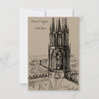 Cartão De Agradecimento Desenho em mão livre de Praga com amor