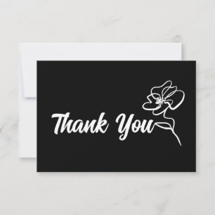 Cartão De Agradecimento Desenho Floral Preto Pura Clássico Gótico