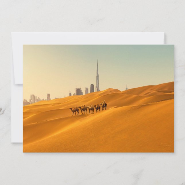 Cartão De Agradecimento Desertos | Vista Skyline do Dubai com Camelos (Frente)