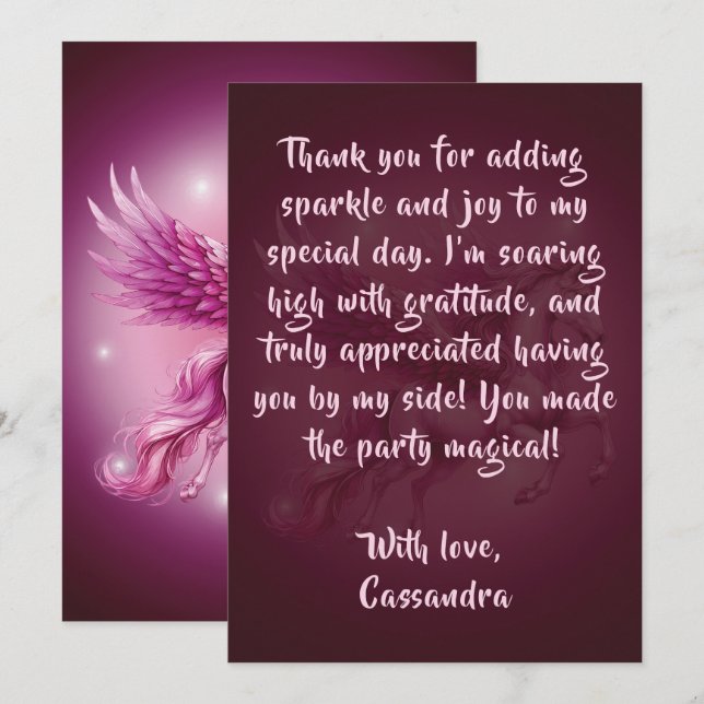 Cartão De Agradecimento Design de Birthday Pink Pegasus Fantasy (Frente/Verso)
