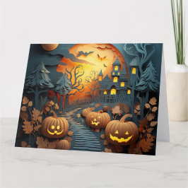 Cartão De Agradecimento Design de Efeito 3D da Cena de Halloween Bonita