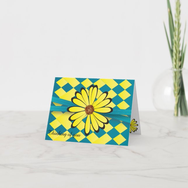 Cartão De Agradecimento Design de Flor Azul e Amarelo bonito (Frente)