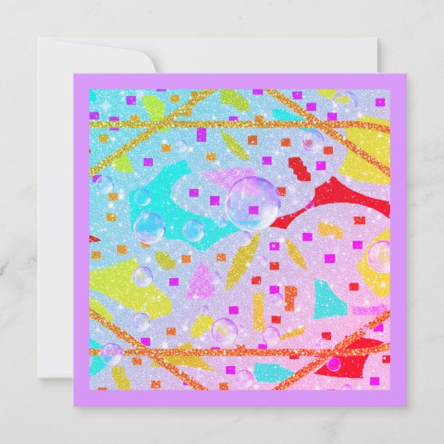 CARTÃO DE AGRADECIMENTO DESIGN DE GLITTER E BOLHAS PASTÉIS ART (Frente)