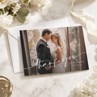 Cartão De Agradecimento Design de Roteiro de Foto de Casamento Personaliza