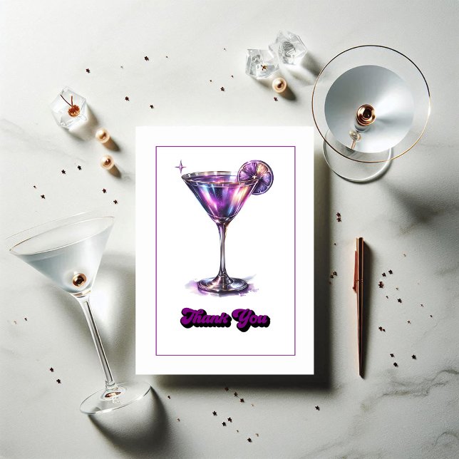 Cartão De Agradecimento Design de Vidro Galáxia Martini Retro Glam Disco (Disco Glam Retro Martini Galaxy Glass Design Thank You Card)