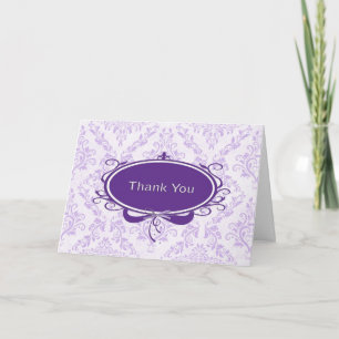 Cartão De Agradecimento Design Roxo Damask Obrigado