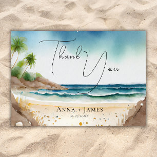 Cartão De Agradecimento Destinação Casamento Verão Praia Aquarela