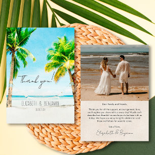 Cartão De Agradecimento Destino Tropical Retrô Foto Casamento na Praia
