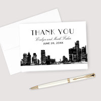 Detroit Skyline Art Deco Casamento Monograma