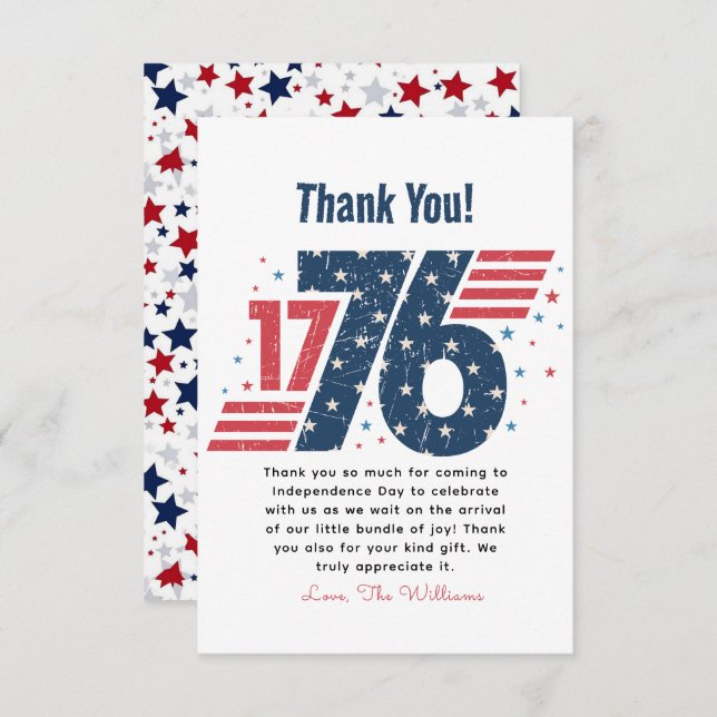 Cartão De Agradecimento Dia 4 de julho de 1776 da Independência (Frente/Verso)