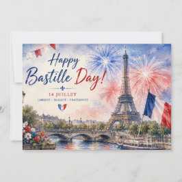 Cartão De Agradecimento Dia da Bastilha Torre Eiffel fogos de artifício no
