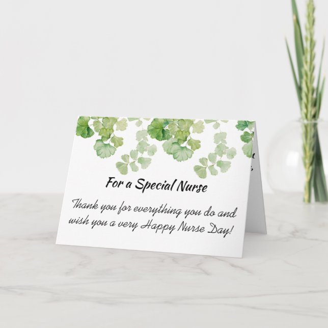 Cartão De Agradecimento Dia da Enfermeira Feliz Floral Verde da Aquarela (Frente)