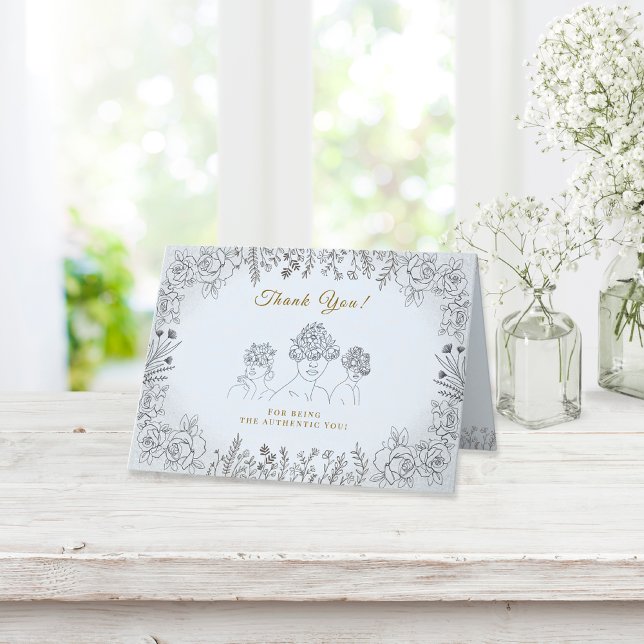 Cartão De Agradecimento Dia da Mulher Floral, Azul-Cabelo Bloomed (Criador carregado)