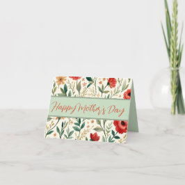 Cartão De Agradecimento Dia das Mães Floral Vermelho e Azul Turquesa Bonit