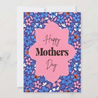 Cartão De Agradecimento Dia das Mães Flores Pink e Blue Ditsy