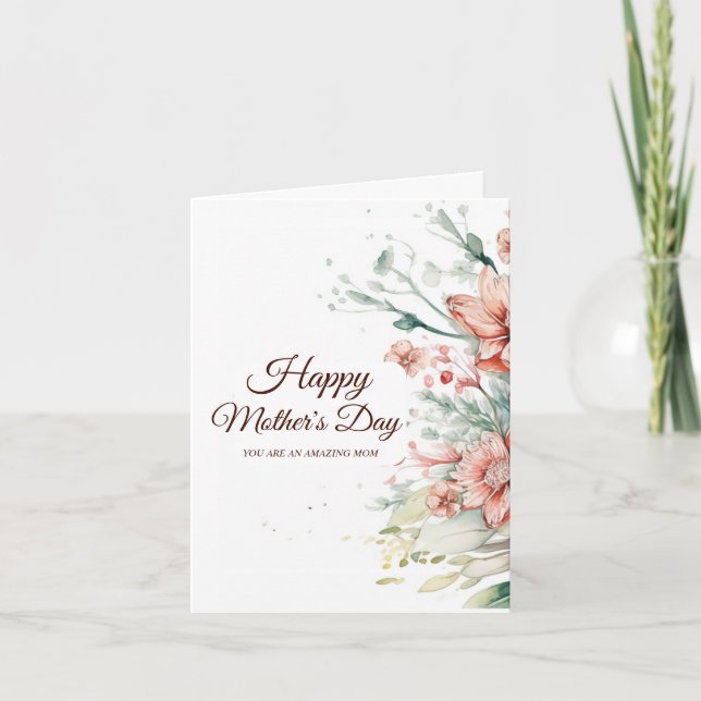 Cartão De Agradecimento Dia de as mães de Flores de Aquarela (Frente)