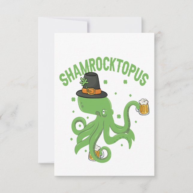 Cartão De Agradecimento Dia de São Patrício Octopus Shamrocktopus Leprecha (Frente)