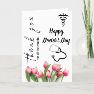 Cartão De Agradecimento Dia Do Médico Tulipa Elegante E Estetoscópio 