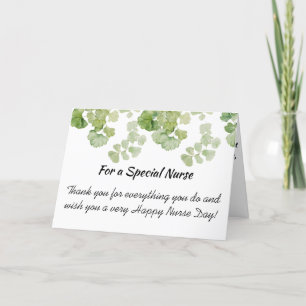 Cartão De Agradecimento Dia Feliz da Enfermeira Floral Verde Aquarela