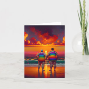 Cartão De Agradecimento dia gay lgbtq na praia amor é amor arco-íris