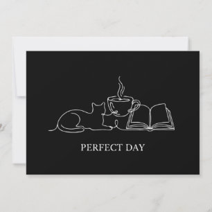 Cartão De Agradecimento Dia Perfeito Minimalista Gato Livro e Café Linha A