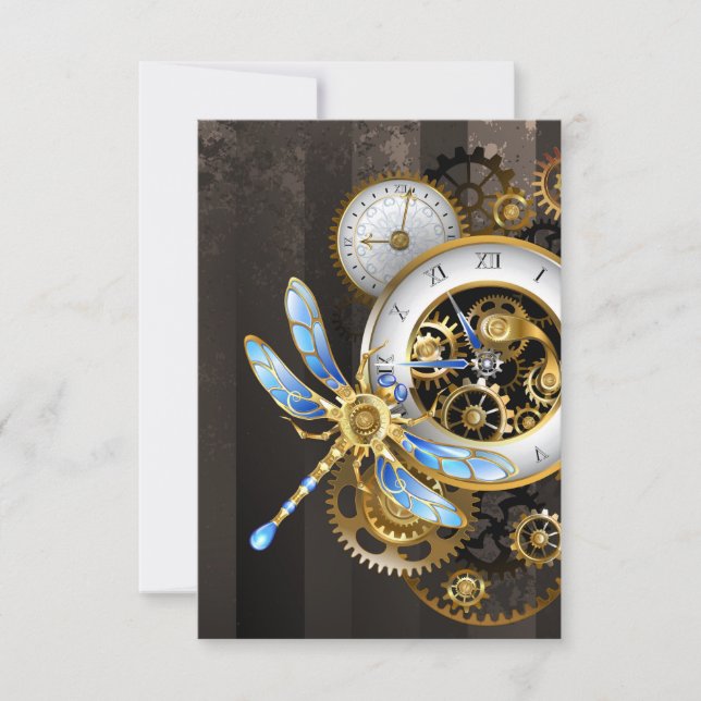 Cartão De Agradecimento Dials Steampunk com Libélula (Frente)