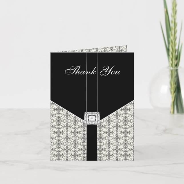 Cartão de Agradecimento Diamante de Renda Damask P (Frente)