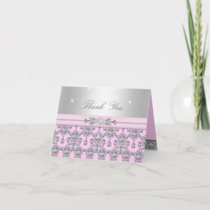 Cartão de Agradecimento Diamante Rosa e Prata