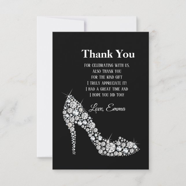 Cartão De Agradecimento diamante salto alto brilha obrigado elegante (Frente)