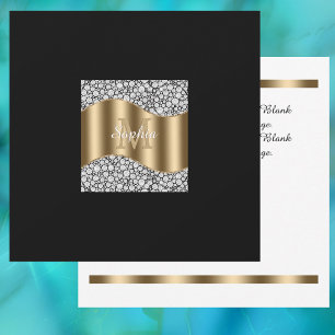 Cartão De Agradecimento Diamantes Glam, Monograma Dourado, Nome, Mensagem 