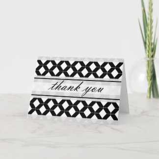 Cartão De Agradecimento Diamond Lines Thank You Damask Black and White