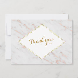 Cartão De Agradecimento Diamond Rosa Dourado Marble Wedding Obrigado