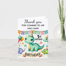 Cartão De Agradecimento Dino Cute do primeiro aniversario do Dinossauro