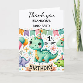 Cartão De Agradecimento Dino Cute do primeiro aniversario do Dinossauro