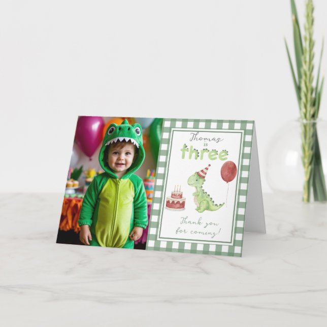Cartão De Agradecimento Dinosaur 3 Third Birthday thank You (Frente)