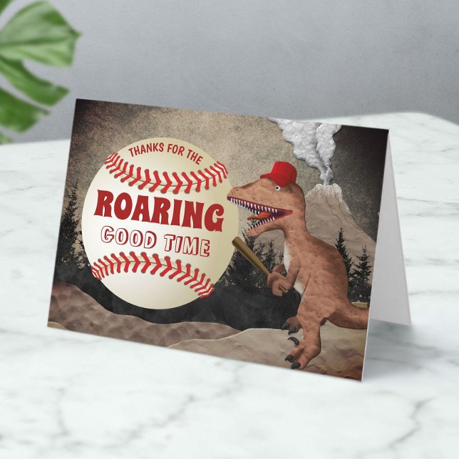 Cartão De Agradecimento Dinosaur Baseball Boys Birthday (Criador carregado)