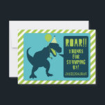 Cartão De Agradecimento Dinosaur Birthday Thank You Card<br><div class="desc">Let everyone know how much you appreciate them stomping by! Easily edit the name on the front and the personal message on the back!</div>