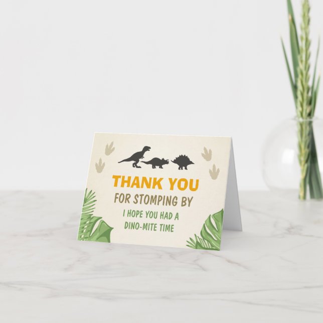 Cartão De Agradecimento Dinosaur Thank You Card Dino Party Stomping by (Frente)