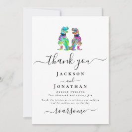 Cartão De Agradecimento Dinosaur Two Grooms Gay Wedding Thank You