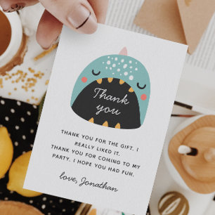 Cartão De Agradecimento Dinosauro azul engraçado. Dinosauro bebê / anivers